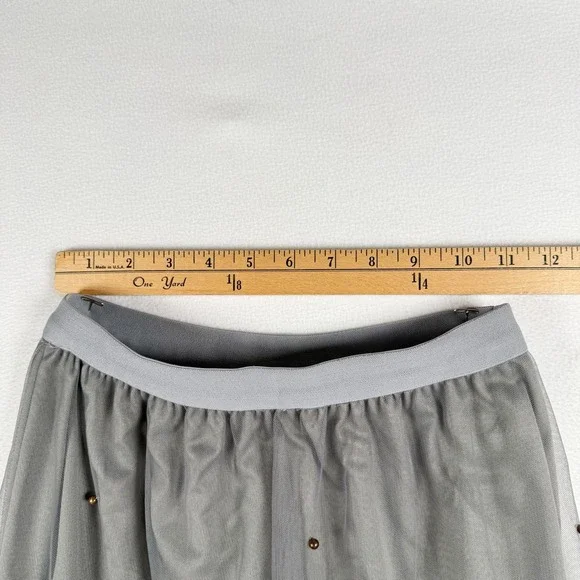 Chicwish Grey Tulle Maxi Skirt Faux Pearl Accents Ruffle Tiered Mesh Romantic - Picture 6 of 7